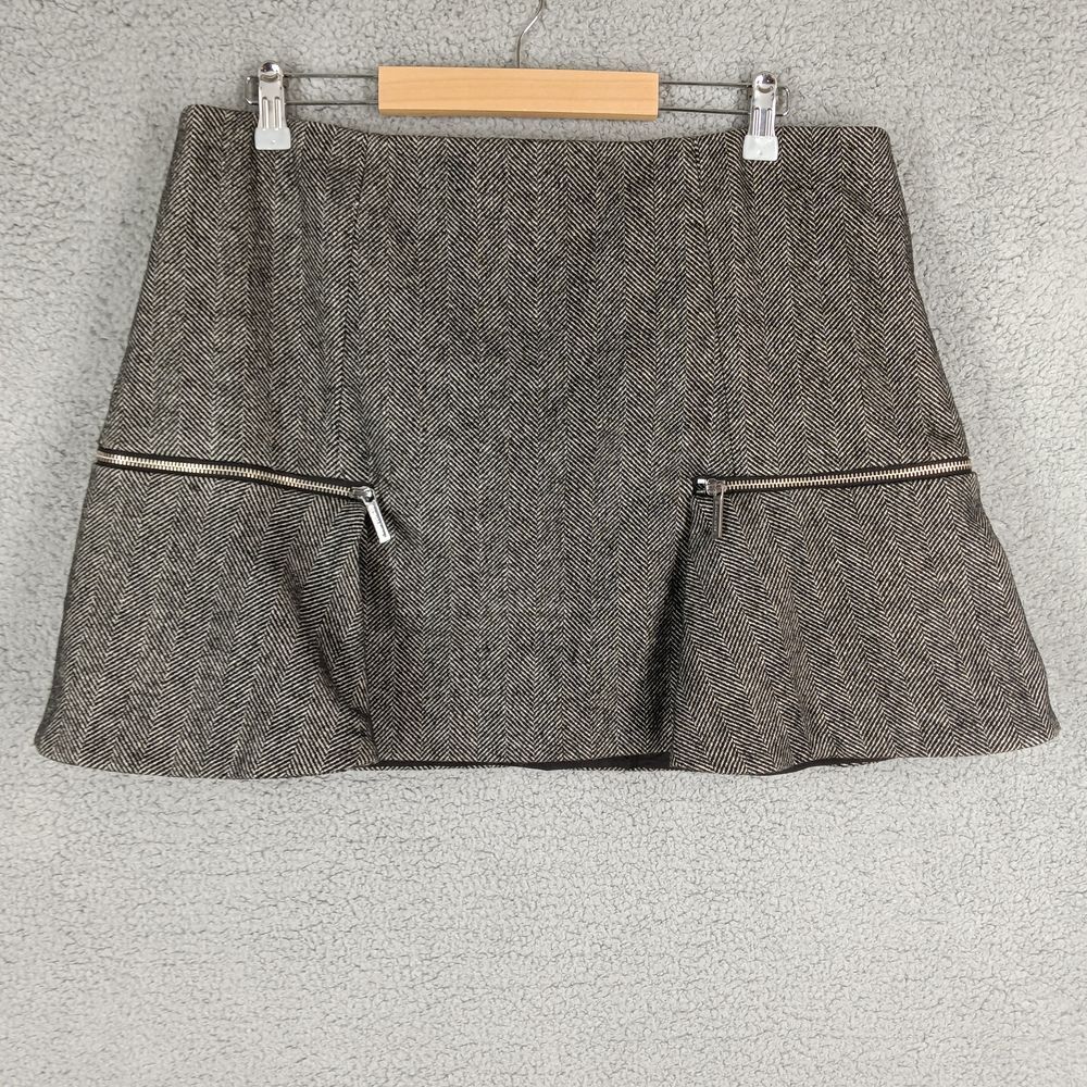 Michael Kors Women's Size 16 Herringbone‎ Mini Skirt Wool Blend Zipper Detail